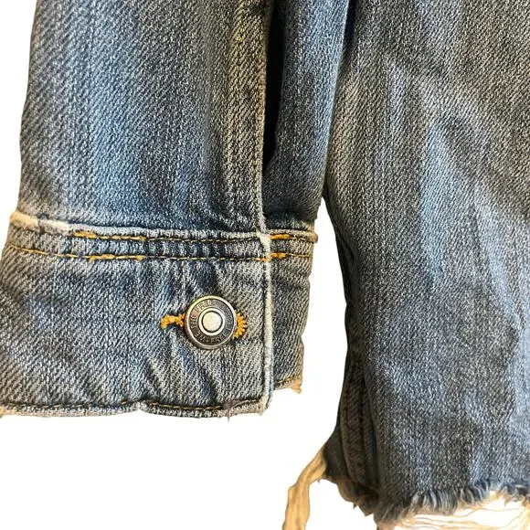 Free People FP Moonchild Distressed Denim Shirt Jacket Blue Size Small - Picture 6 of 9